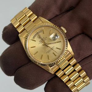 1989 Rolex Day Date 36 Champagne Linen Dial / 18238 / Yellow Gold / Presidential Bracelet / Original Condition