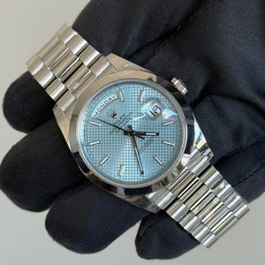 2021 Rolex Day Date 40 Blue Motif Dial / 228206 / 40mm / Platinum President Band / Like New / Box & Papers Just Watch It