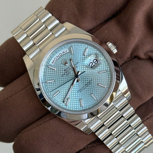 2022 Rolex Day Date 40 Platinum Ice Blue Motif Dial / 228206 / 40mm / Like New