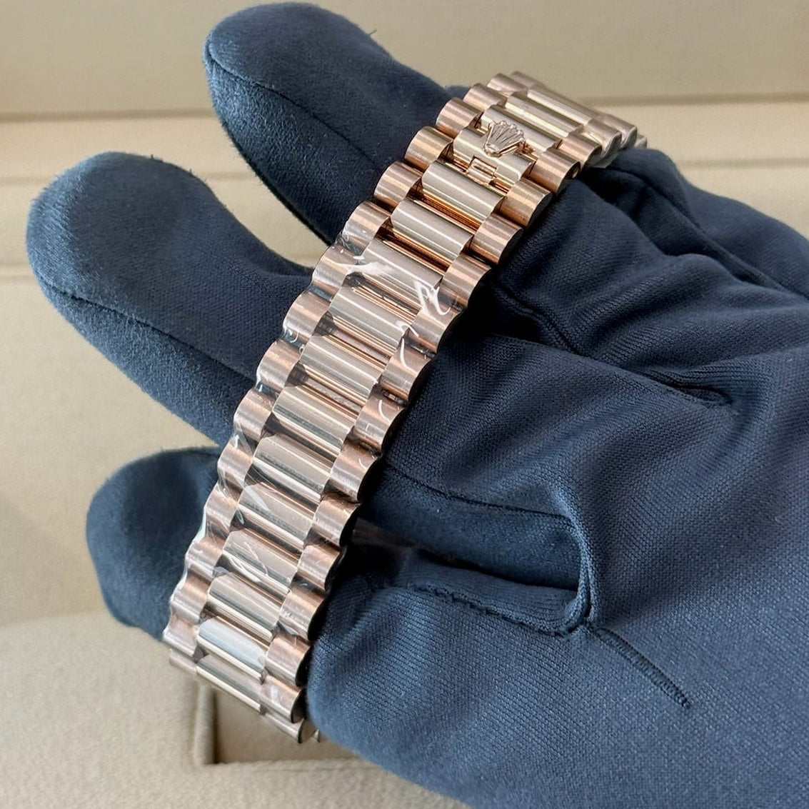 2023 Rolex Day Date 36 Diamond Bezel Brown Baguette Diamond Dial 128345RBR / Rose Gold / Like New / Box & Papers Just Watch It