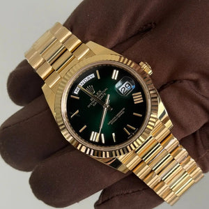2025 Rolex Day Date 40 Ombré Green Dial / 228238 / Yellow Gold / Presidential Bracelet / Brand New & Unworn Just Watch It
