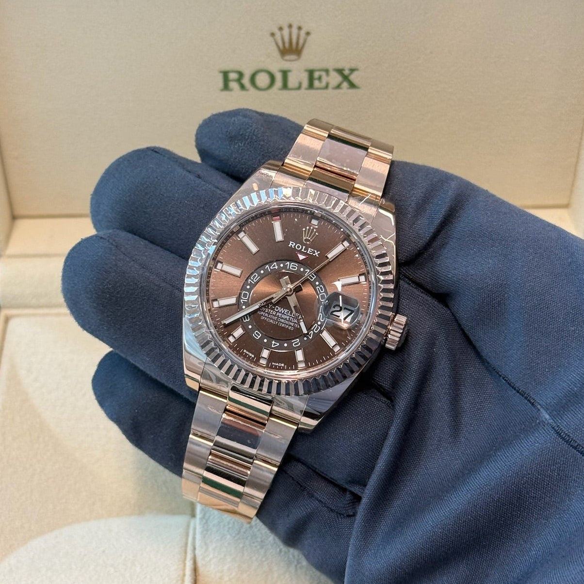 2021 Rolex Skydweller 42 Chocolate Dial 326935 / Rose Gold / Mint Condition / Box & Papers Just Watch It