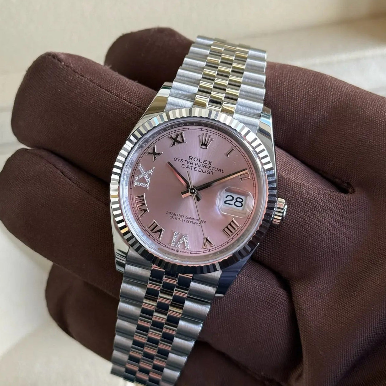 2025 Rolex Datejust 36 Pink Roman Diamond Dial / 126234 / Jubilee Band / Steel / Brand New & Unworn Just Watch It