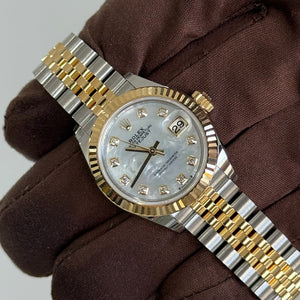 2025 Rolex Lady Datejust 28 Mother of Pearl Diamond Dial / Two Tone Yellow Gold / Jubilee Band / Brand New & Unworn Just Watch It