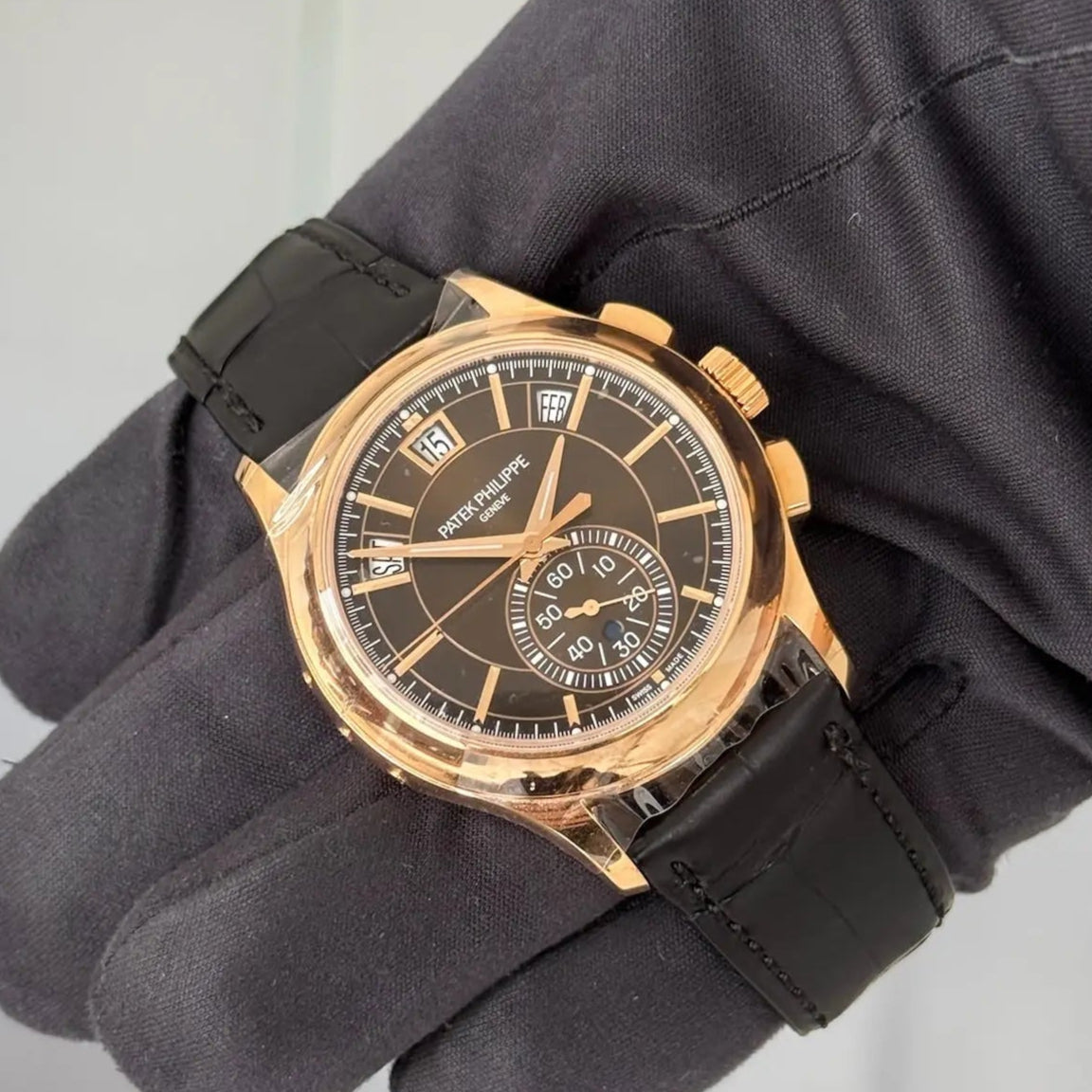 2023 Patek Philippe Annual Calendar Chronograph Brown Dial / 5905R-001 / Rose Gold with Leather Strap / Like New - Just Watch It