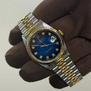 1995 Rolex Datejust 36 Blue Vignette Diamond Dial / 16233 / Two Tone Yellow Gold / Excellent Condition / Watch & Box Only Just Watch It