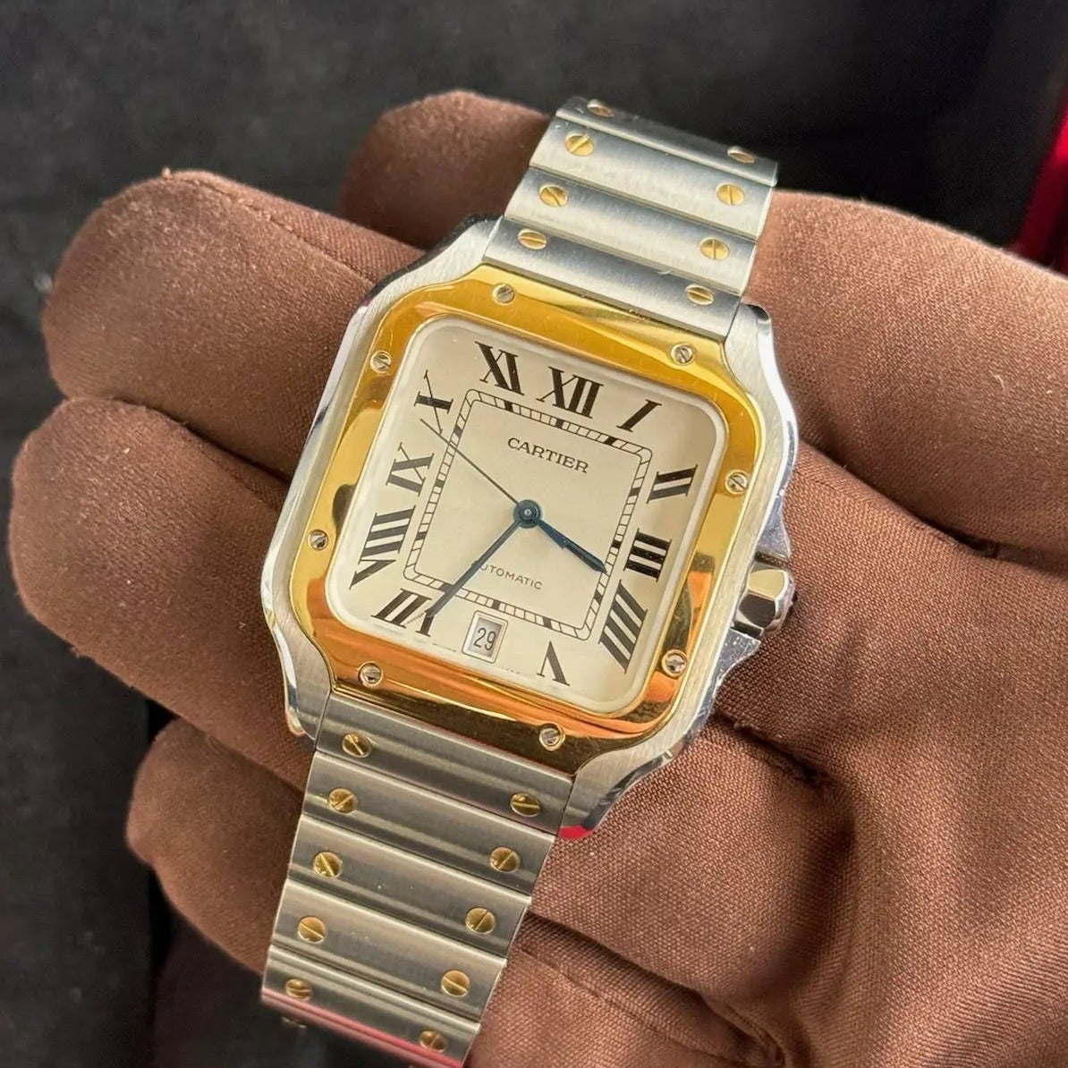 2023 Cartier Santos Large White Roman Numeral Dial / W2SA0009 / Two Tone Yellow Gold & Steel / Mint Condition - Just Watch It