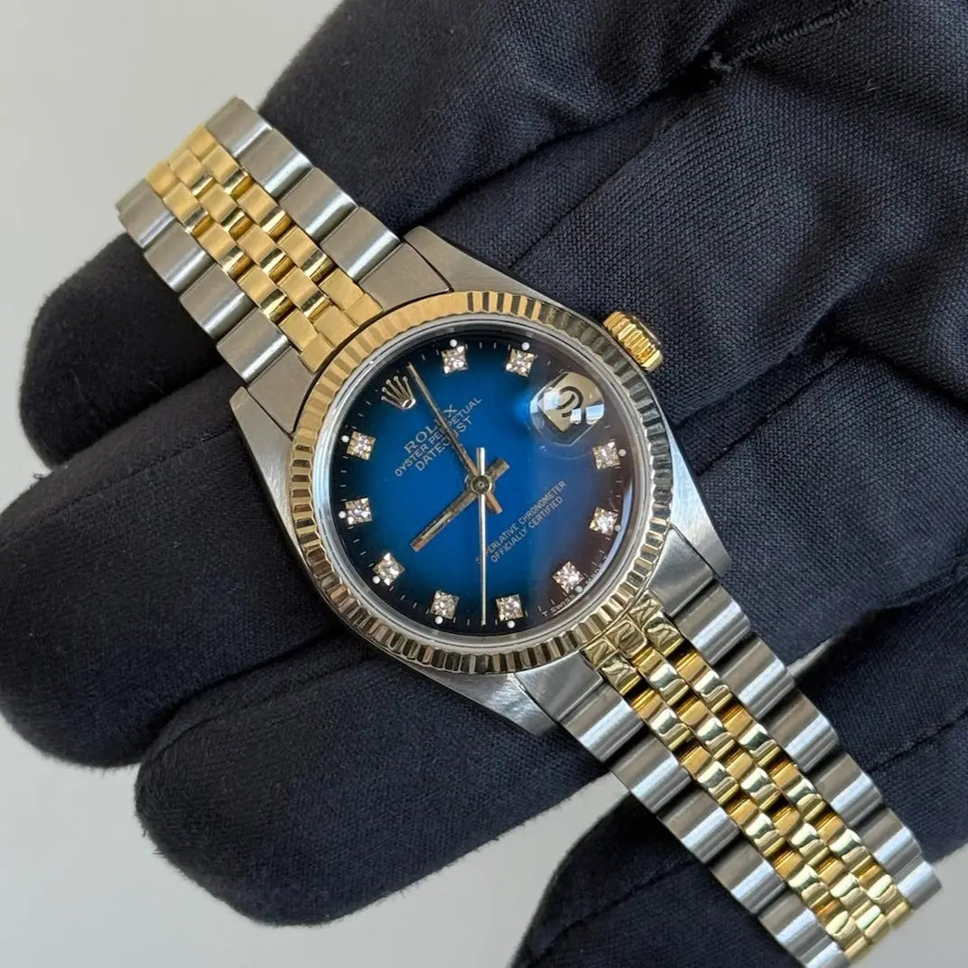 1984 Rolex Datejust 31 Blue Vignette Diamond Dial / 6827 / Two Tone Yellow Gold / Jubilee Band / Excellent Condition / Watch & Box Only Just Watch It