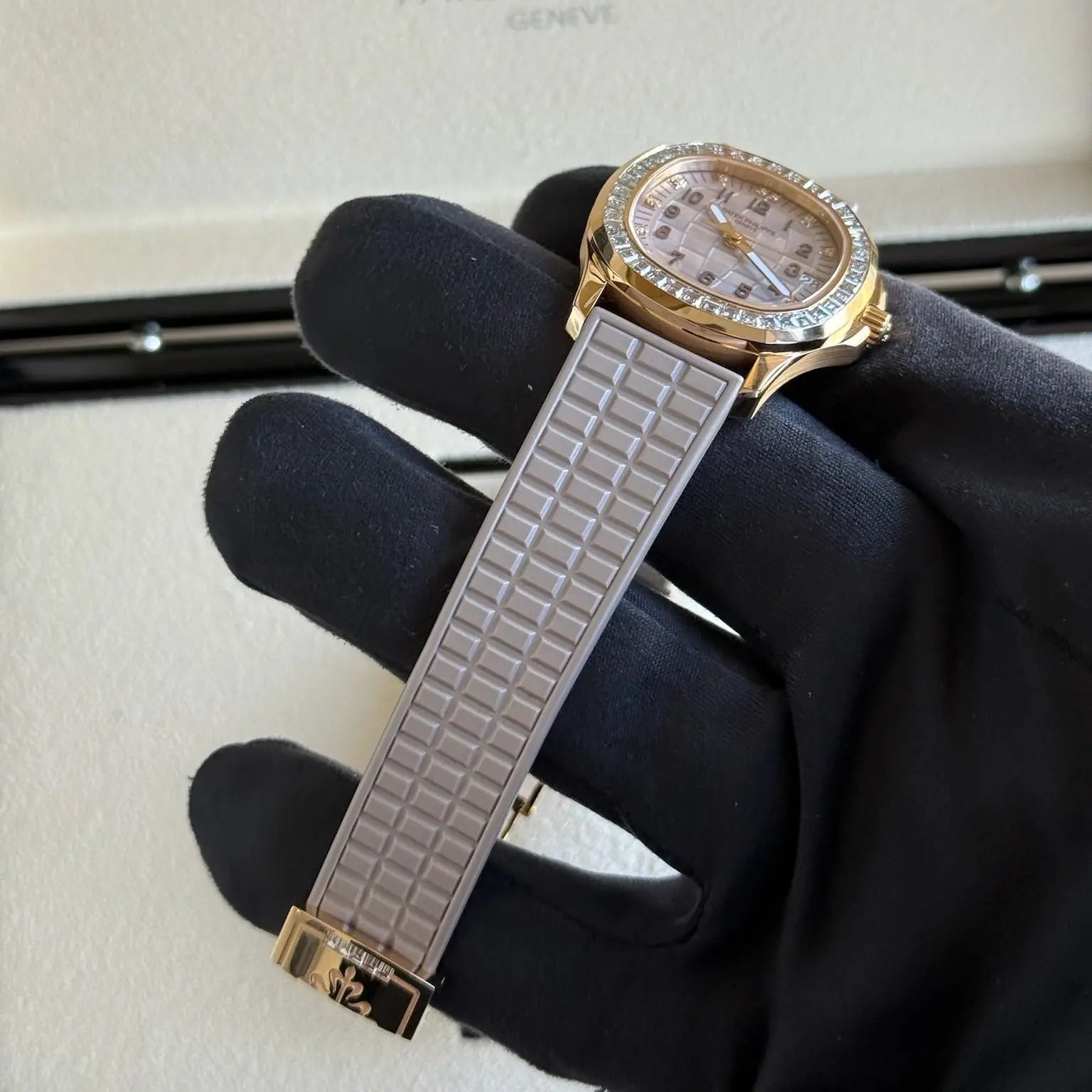 2025 Patek Philippe 5072R Aquanaut Luce / Factory Baguette-Cut Diamond Bezel / Rose Gold on Rubber Strap / Brand New & Unworn / Box & Papers Just Watch It
