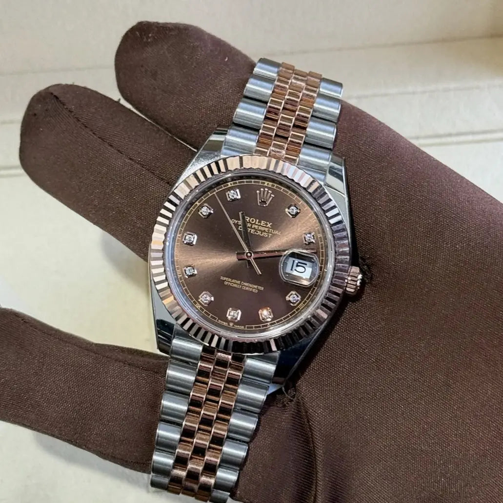 2025 Rolex Datejust 41 Chocolate Diamond Dial / 126331 / Two Tone Rose Gold / Brand New & Unworn / Box & Papers Just Watch It