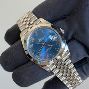2025 Rolex Datejust 41 Azzurro Blue Roman Numeral Dial 126300 / Steel / Jubilee Band / Brand New & Unworn