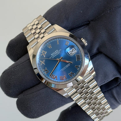 2025 Rolex Datejust 41 Azzurro Blue Roman Numeral Dial 126300 / Steel / Jubilee Band / Brand New & Unworn