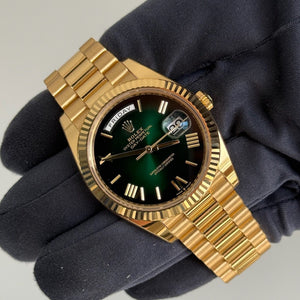 2025 Rolex Day Date 40 Green Ombré Dial / 228238 / Yellow Gold / Presidential Bracelet / Like New