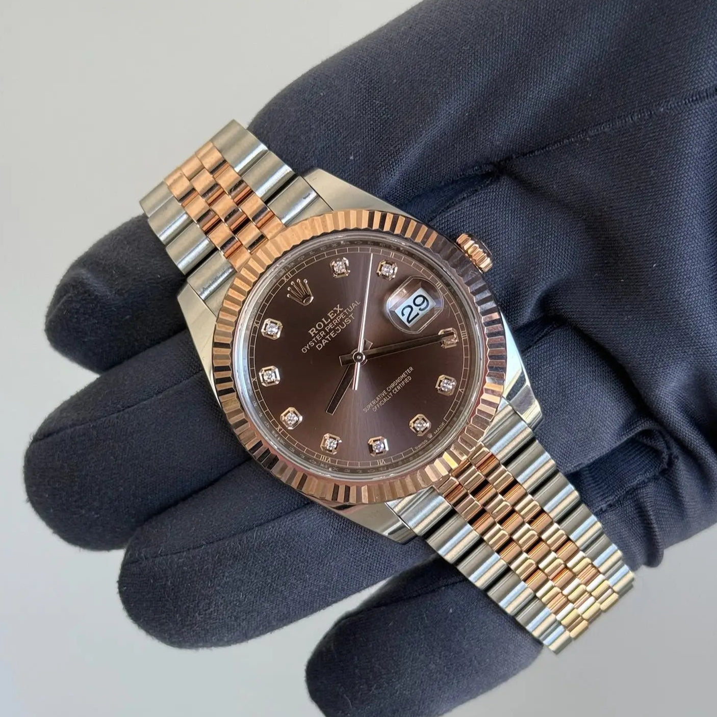 2024 Rolex Datejust 41 Chocolate Diamond Dial / 126331 / 41mm / Two Tone Rose Gold / Like New