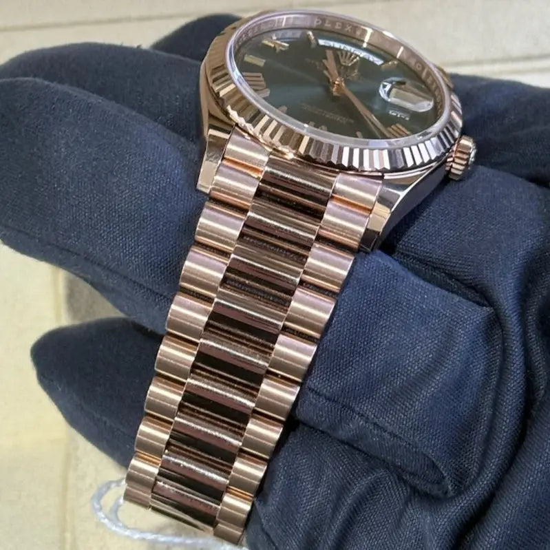 2025 Rolex Day Date 36 Olive Dial / 128235 / Rose Gold / Presidential Band / Brand New & Unworn / Box & Papers Just Watch It