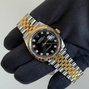 2025 Rolex Datejust 36 Black Diamond Dial / 126233 / Two Tone Yellow Gold / Brand New & Unworn Just Watch It