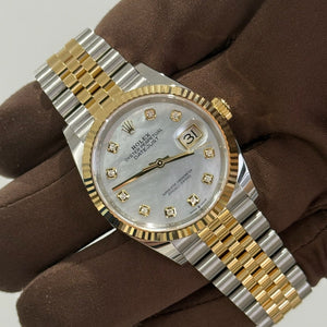 2025 Rolex Datejust 36 Mother of Pearl Diamond Dial / 126233 / 36mm / Two Tone Yellow Gold / Brand New & Unworn