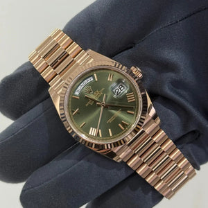 2025 Rolex Day Date 36 Olive Dial / 128235 / Rose Gold / Presidential Band / Brand New & Unworn / Box & Papers Just Watch It
