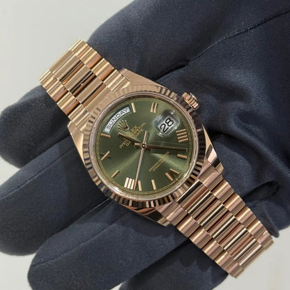2025 Rolex Day Date 36 Olive Dial / 128235 / Rose Gold / Presidential Band / Brand New & Unworn / Box & Papers Just Watch It