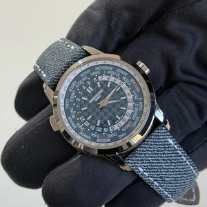 2025 PP5330G-001 World Time Date Blue Dial / White Gold / 40mm / Hand-Stitched Calf Skin Denim Pattern Strap / Brand New & Unworn Just Watch It