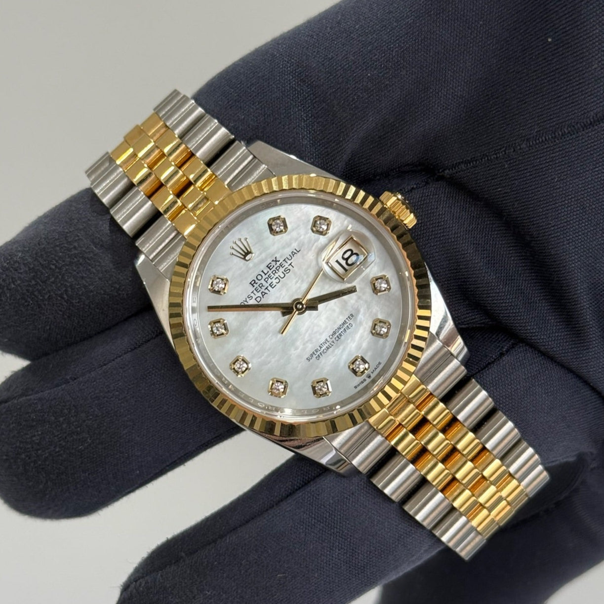 2023 Rolex Datejust 36 Mother of Pearl Diamond Dial / 126233 / Two Tone Yellow Gold / Like New