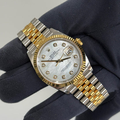 2023 Rolex Datejust 36 Mother of Pearl Diamond Dial / 126233 / Two Tone Yellow Gold / Like New