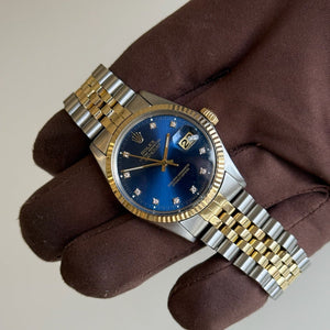 1986 Rolex Datejust 36 Blue Diamond Dial / 16233 / Two Tone Yellow Gold / Mint Condition / Watch & Box Just Watch It