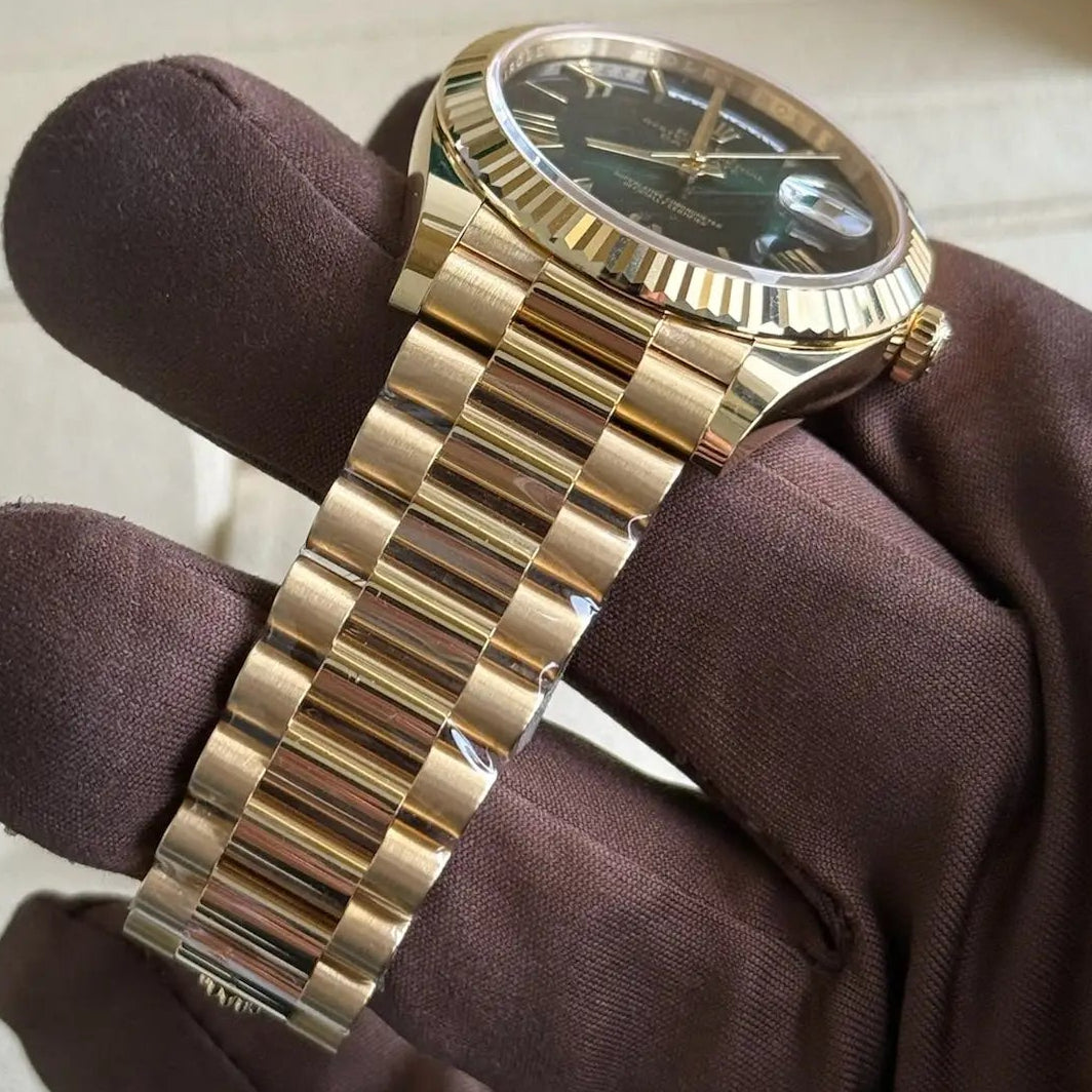 2025 Rolex Day Date 40 Ombré Green Dial / 228238 / Yellow Gold / Presidential Bracelet / Brand New & Unworn Just Watch It