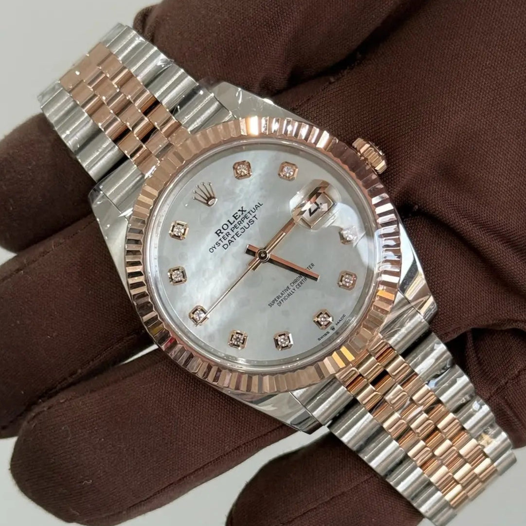 2022 Rolex Datejust 41 Mother of Pearl Diamond Dial / 126331 / Rose Gold & Steel / Like New