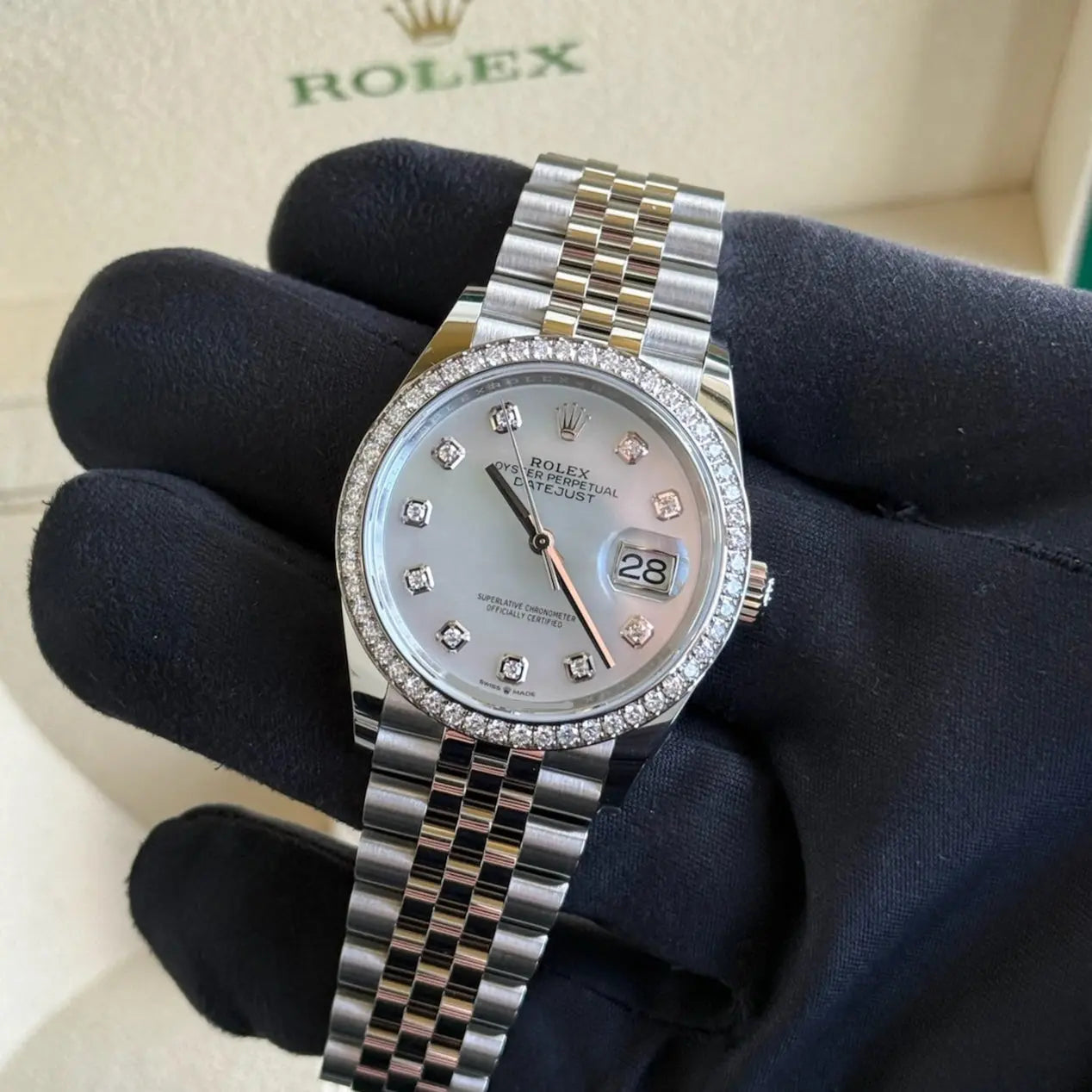 2025 Datejust 36 Mother of Pearl Diamond Dial / Factory Diamond Bezel / Steel / Brand New & Unworn / Box & Papers Just Watch It