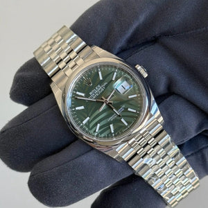 2024 Rolex Datejust 36 Green Palm Motif Dial / 126200 / Jubilee Band / Steel / 36mm / Like New