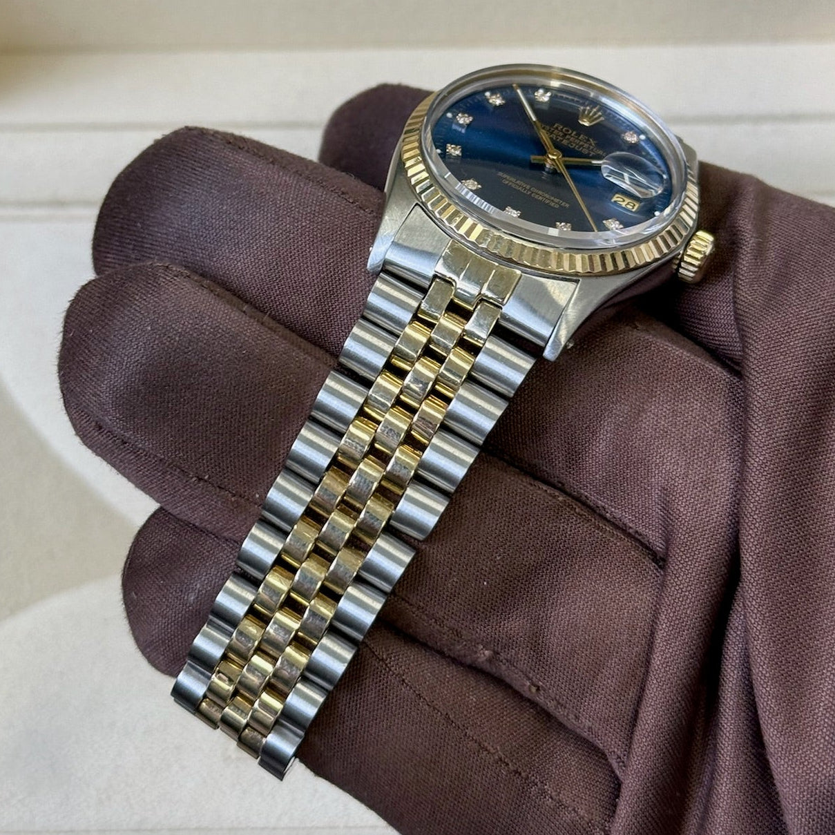 1986 Rolex Datejust 36 Blue Diamond Dial / 16233 / Two Tone Yellow Gold / Mint Condition / Watch & Box Just Watch It