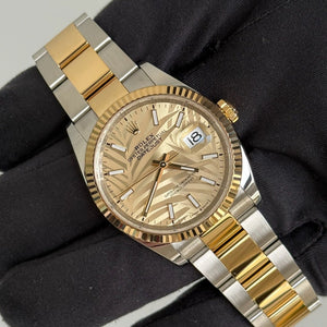 2022 Rolex Datejust 36 Palm Motif Dial / 126233 / Two Tone Yellow Gold / Discontinued / Mint Condition / Box & Papers