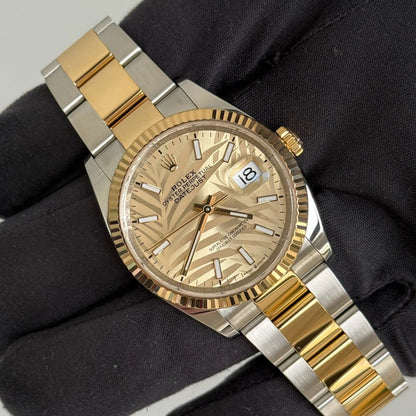 2022 Rolex Datejust 36 Palm Motif Dial / 126233 / Two Tone Yellow Gold / Discontinued / Mint Condition / Box & Papers
