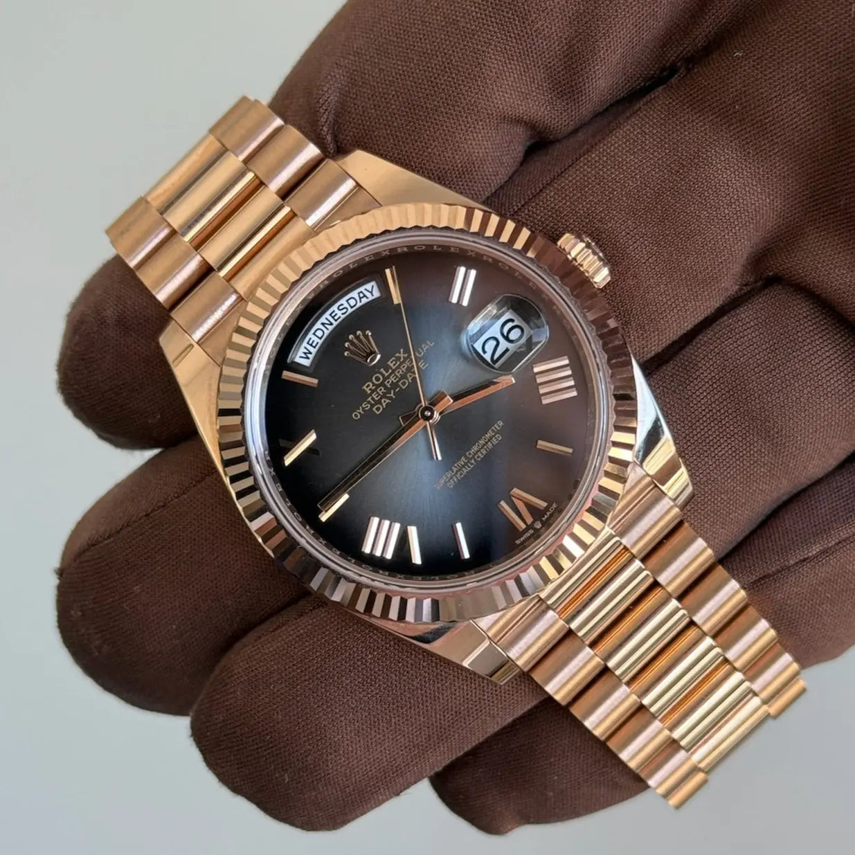 2024 Rolex Day Date 40 'Oscars' Smoke Grey Dial 228235 / Rose Gold / Presidential Dial / Brand New & Unworn