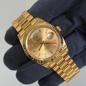 2024 Rolex Day Date 40 Champagne Baguette Diamond Dial / 228238 / Yellow Gold / Like New