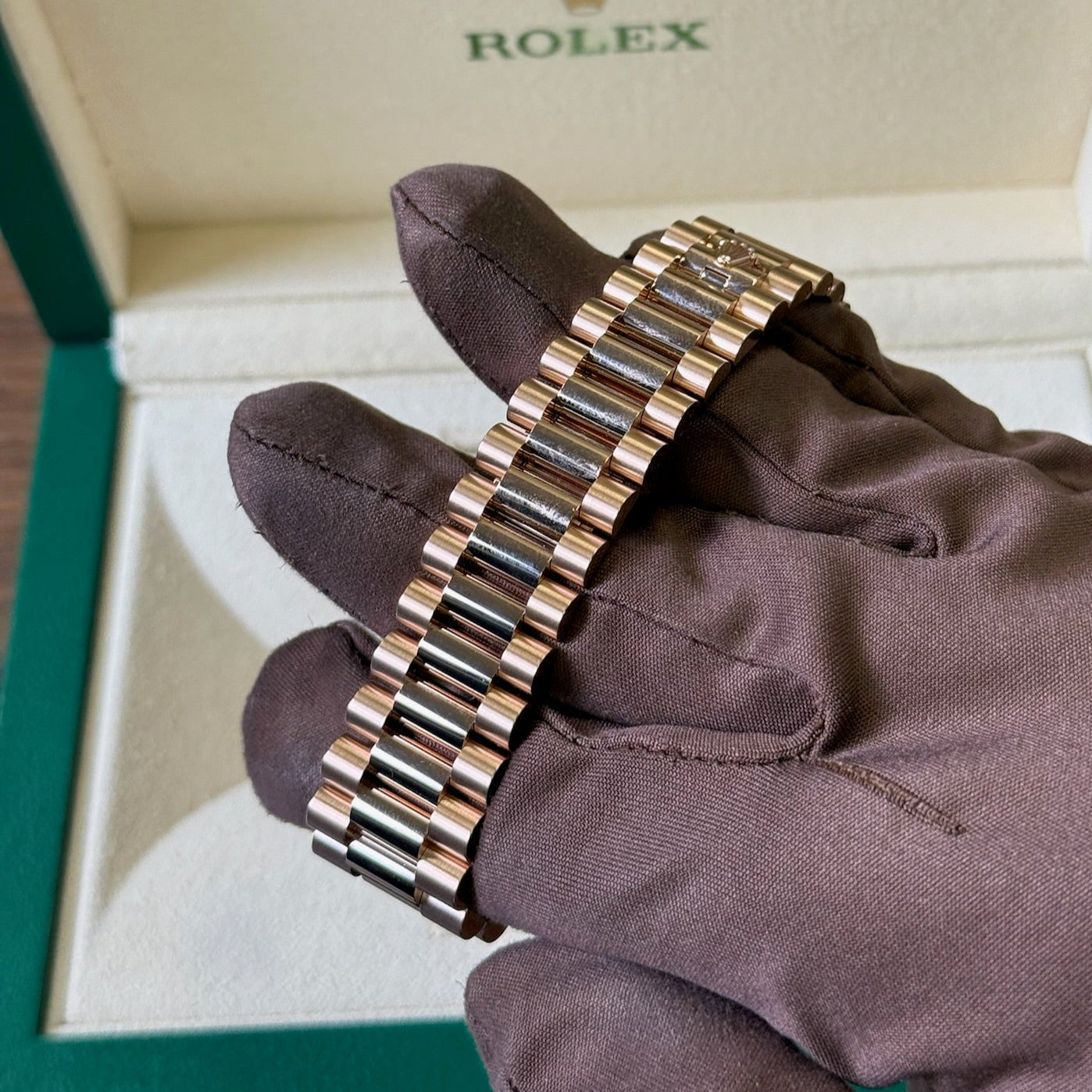 2025 Rolex Day Date 40 Olive Dial / 228235 / Rose Gold / Brand New & Unworn / Box & Papers (edited) Just Watch It