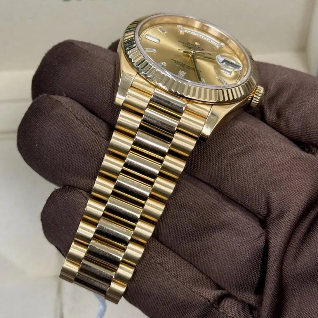 2017 Day Date 40 Champagne Baguette Diamond Dial / 228238 / Yellow Gold / Mint Condition / Box & Papers Just Watch It