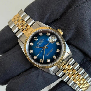 1996 Rolex Datejust 36 Blue Vignette Diamond Dial / 16233 / Two Tone Yellow Gold / Jubilee Band / Box & Papers Just Watch It