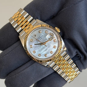 2025 Rolex Datejust 36 Mother of Pearl Diamond Dial / 126233 / Two Tone Yellow Gold / Jubilee Band / Brand New & Unworn