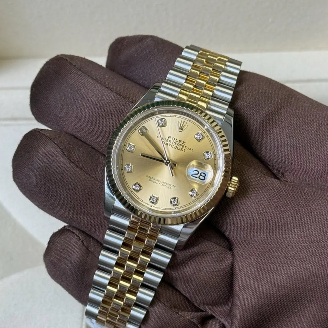 2022 Rolex Datejust 36 Champagne Diamond Dial / 126233 / Two Tone Yellow Gold & Steel / Like New / Box & Papers Just Watch It