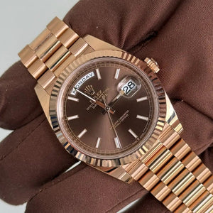 2024 Rolex Day Date 40 Chocolate Brown 228235 / 40mm / Rose Gold / Presidential Bracelet