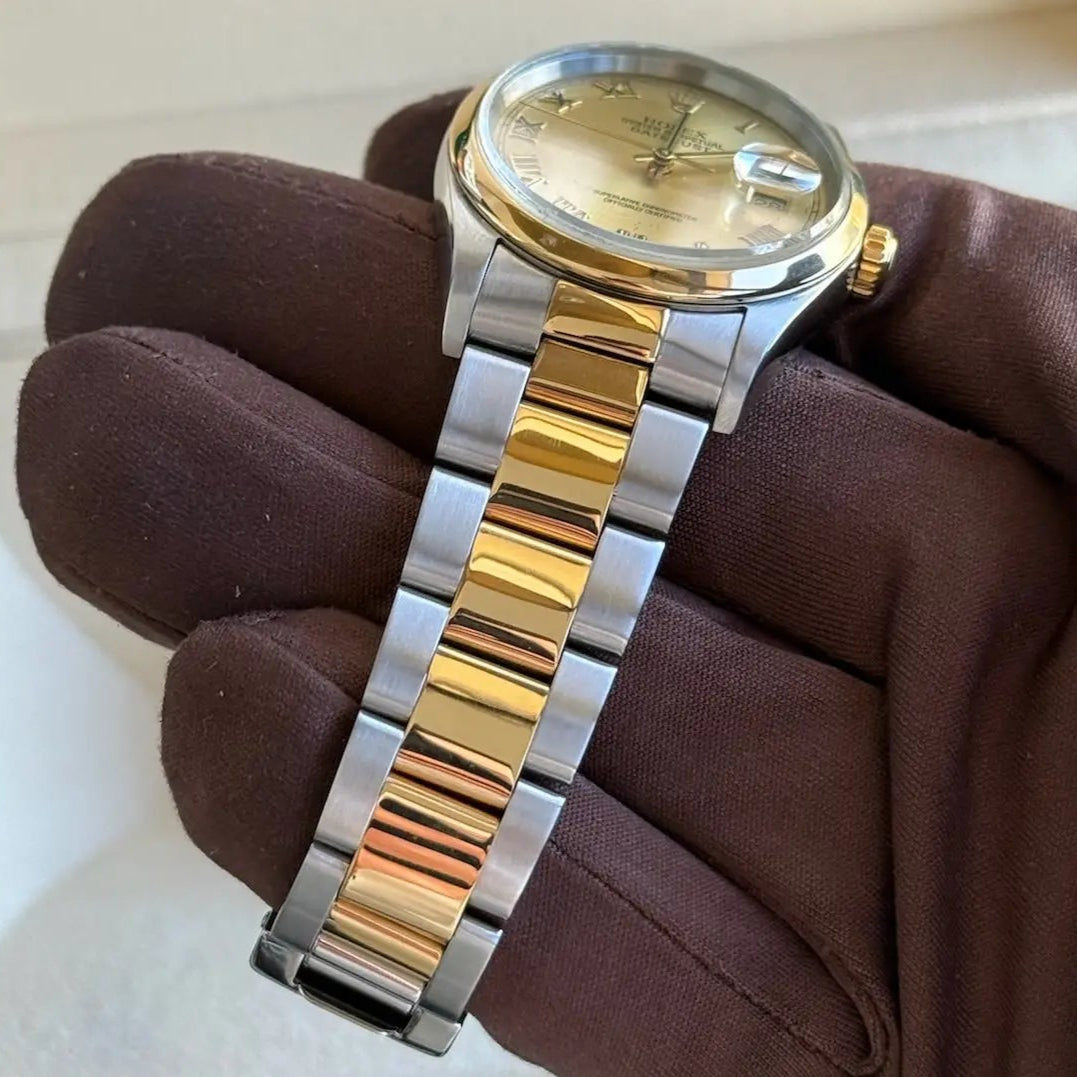 2004 Rolex Datejust 36 Champagne Roman Dial / 116203 / Oyster Bracelet / Two Tone Yellow Gold / Mint Condition / Recently Serviced - Just Watch It