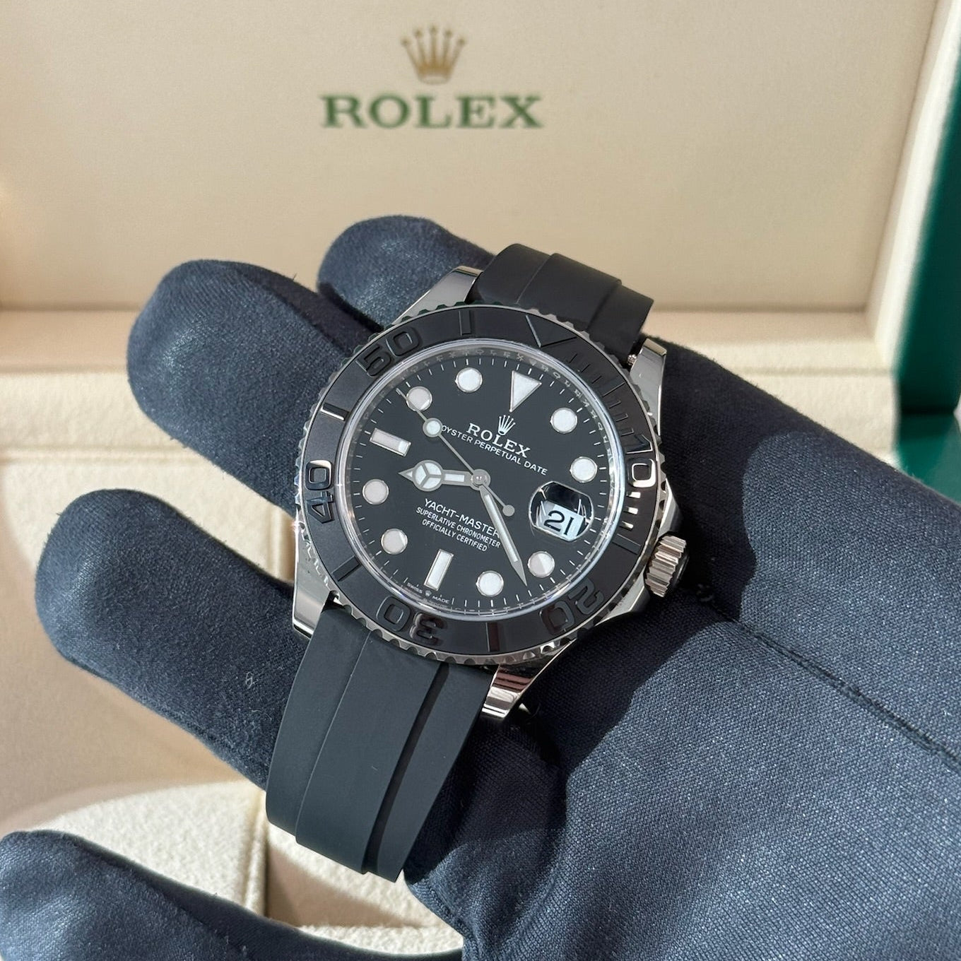 2020 Yachtmaster 42 Black Dial / White Gold / Mint Condition / Box & Papers Just Watch It