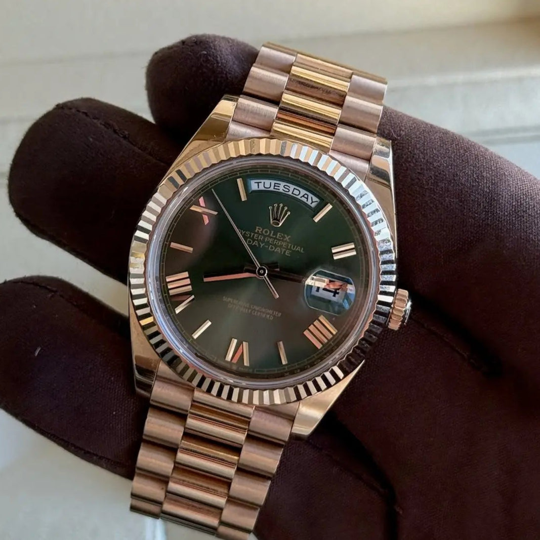 2023 Rolex Day Date 40 Olive Dial / 228235 / Rose Gold / Presidential Bracelet / Like New - Just Watch It
