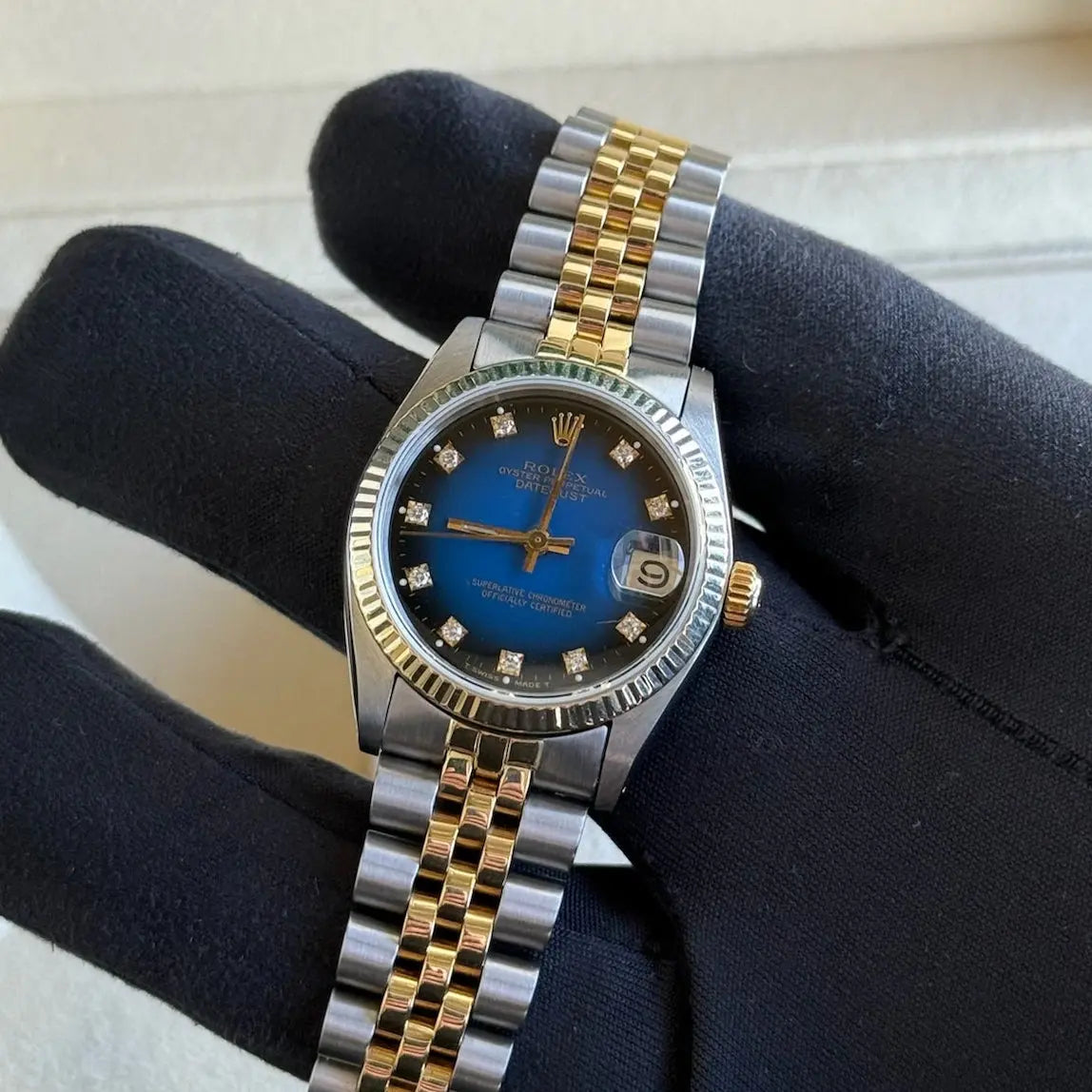 1984 Rolex Datejust 31 Blue Vignette Diamond Dial / 6827 / Two Tone Yellow Gold / Jubilee Band / Excellent Condition / Watch & Box Only Just Watch It