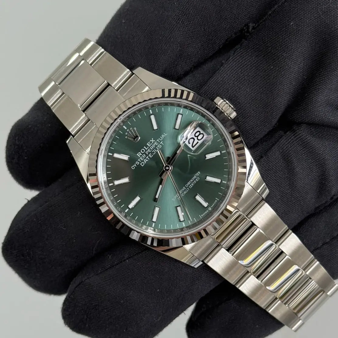 2022 Rolex Datejust 36 Mint Green Dial / 126234 / Fluted Oyster Bracelet / Like New / Box & Papers Just Watch It