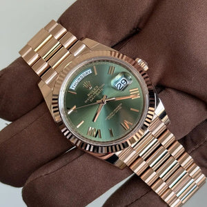 2025 Rolex Day-Date 40 Olive Roman Dial / 228235 / 40mm / Rose Gold / Brand New & Unworn Just Watch It