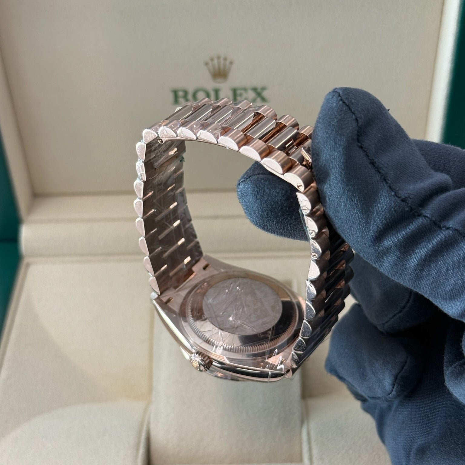 2023 Rolex Day Date 36 Diamond Bezel Brown Baguette Diamond Dial 128345RBR / Rose Gold / Like New / Box & Papers Just Watch It