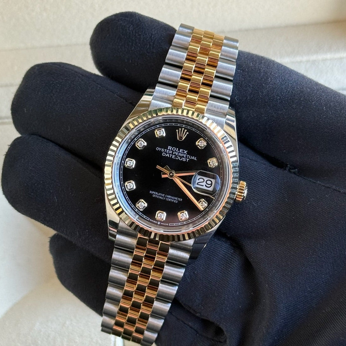 2025 Rolex Datejust 36 Black Diamond Dial / 126233 / Two Tone Yellow Gold / Brand New & Unworn Just Watch It